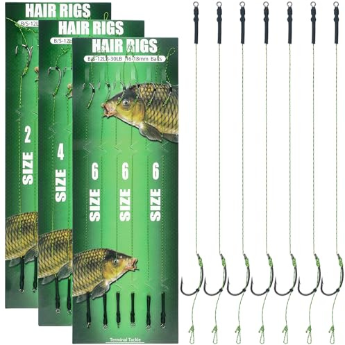 Carp Fishing Hair Rigs 18pcs Braided Thread Leader Line Curve Carp Hook Swivel Boilies Rigs Carp Fishing Accessories Tackle Size 2 4 6