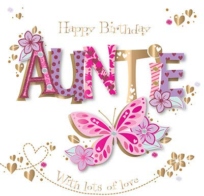 Talking Pictures Auntie Birthday Card (LDMWE30108/ZA) - Handmade Embellished Pink Butterfly Greeting Card by Ling Designs