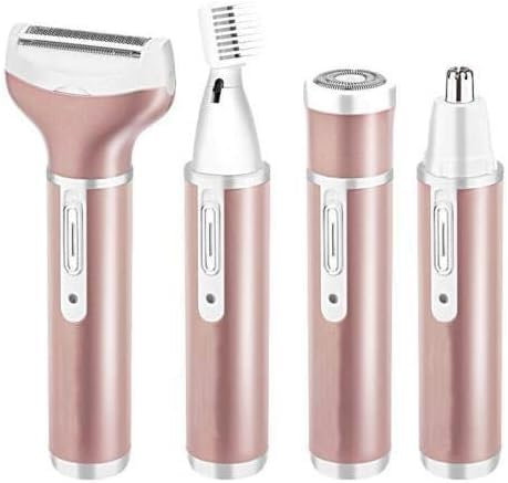 Ruiqas 4 IN 1 Elektro-Rasierer für Damen, Haarentferner-Set schmerzfrei Epiliergerät USB aufladbar mit 4 abnehmbaren Aufsätzen für Bikini-Trimmer/Nasenhaarschneider/Augenbraue-Shaper/Body Shaver