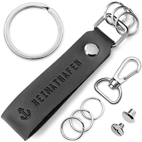 FABACH Leder Schlüsselanhänger mit wechselbarem Schlüsselring in Geschenkbox - Haus Schlüssel Anhänger für Schlüsselbund der Wohnung und Hausschlüssel - Heimathafen