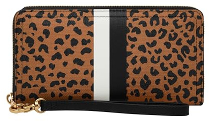Fossil Logan Damen-Clutch, Leder, RFID-blockierend, Reißverschluss, mit Handgelenkriemen