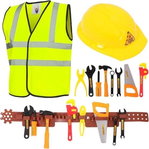 Kit de Herramientas de Juguete para niños, 11 Piezas para Constructor con cinturón de Herramientas (10 Herramientas únicas) – Disfraz de obrero de construcción para niños y niñas (Pequeño)