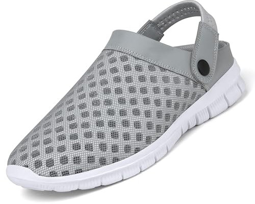 SAGUARO Herren Clogs Hausschuhe Atmungsaktiv Gartenschuhe Damen Mesh Sommersandalen Grau 47
