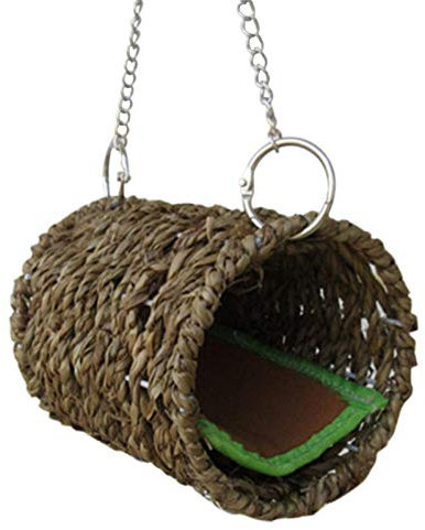 Hamster House Natural Seagrass Hammock Play Tunnel Hanging Bed with Mat Toy House for Pet Rat Hamster Play Tunnel Willow Tunnel Toy