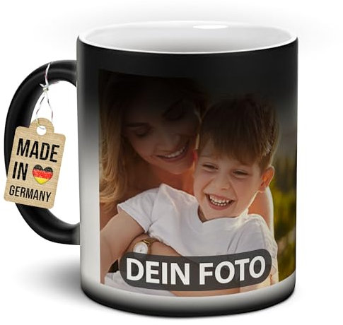 Tasse mit Foto und Text selbst gestalten - Magic-Mug, Geburtstagsgeschenk, Heiratsantrag, Weihnachten - Zaubertasse mit Foto - Keramik, 300 ml I Personalisiert