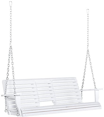 Outsunny Hängebank Gartenschaukel Schaukelbank mit faltbarem Couchtisch für 2-3 Personen Tannenholz Patio Terrasse Hinterhof komfortable 150 x 75 x 53 cm Weiß