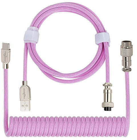 Twozoh USB C Mechanische Tastatur Spiralkabel, Geflochtenes Doppel hülsen Type C Tastatur abnehmbares Flieger Kabel (Pink)