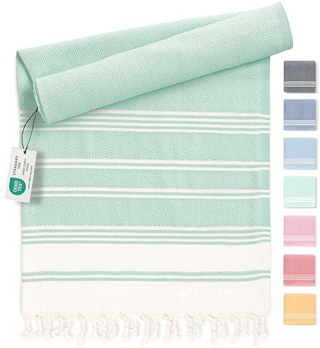 Fit-Flip Hamamtuch aus 100% Baumwolle – saugfähig und schnelltrocknend – türkisches Saunatuch, Strandtuch, Duschtuch, Badetuch, Yogatuch – Aqua – 100x200cm Diamond