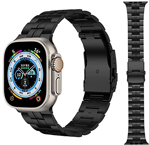 Miimall Cinturino per Apple Watch 49mm 42mm 44mm 45mm, Band in Metallo Titanio, Strap Sottile Regolabile, Strap Elegante per Apple Watch Series 9 8 7 6 5 4 3 2 1, Ultra 2 Ultra, SE2 SE, Nero