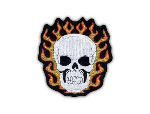 Aufnäher Totenkopf in Flammen – magnetische Rückseite – bestickter Aufnäher/Abzeichen/Emblem