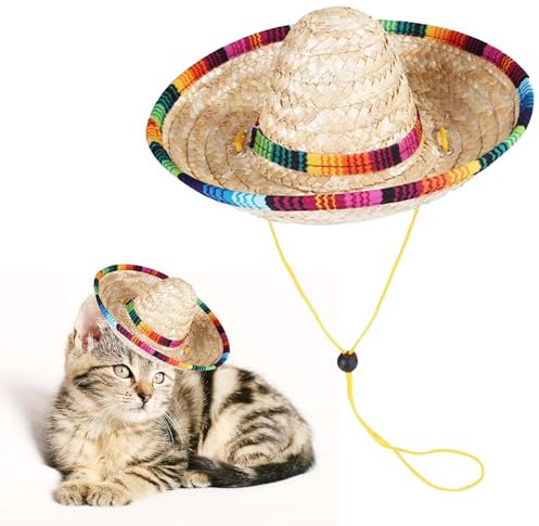 1 Stück Haustier Strohhut, Katzen-Sonnenhut, Haustier Mexikanischen Strohhut, Mini Haustier Sombrero Hut, Party-Dekorationen für Geburtstag für Kleine Haustiere/Welpen/Katze