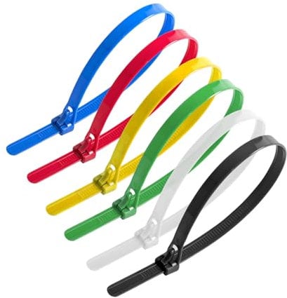 DC VOLTAGE 8mm x 400mm Mix Color 100Pcs Zip Ties Releasable Heavy Duty Reusable Plastic Cable Ties Wraps Strong Nylon Zip Ties Self Locking Mechanism for Indoor and Outdoor Use
