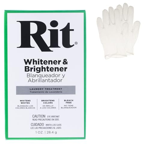 Colorante concentrado multiuso en polvo Rit, paquete individual con guantes de plástico para ropa, decoración y manualidades, blanqueador/abrillantador