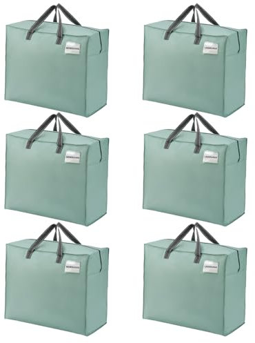 VENO 84 Liter Extra Groß Aufbewahrungstasche mit starke Griffe und Reißverschlüssen für Umzug, Aufbewahrungsboxen, Kleideraufbewahrung, Unterbett Aufbewahrungsbox,Reisetasche (M Hellgrün,6-er Set)