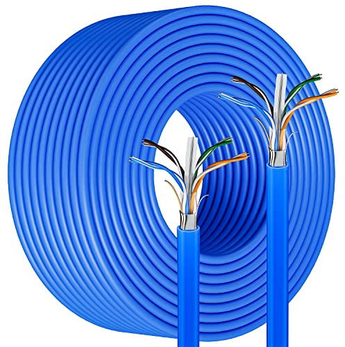 Granel Cable Ethernet Cat6 100m, FTP Blindado Cable de Red Exterior Impermeable Cable Internet Alta velocidad Gigabit Cable LAN 100m, 24AWG Resistente al clima Instalación Cable para Rúter Módem