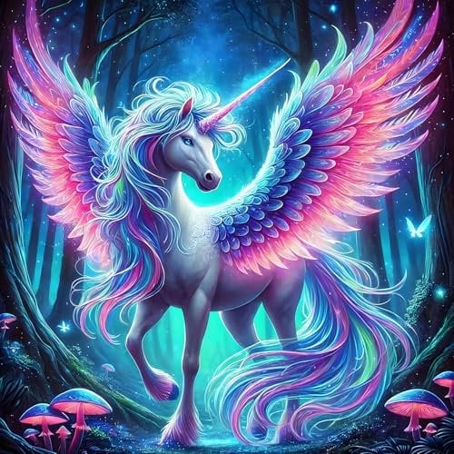 DPHERO DIY Fantasie Einhorn Diamant Painting Bilder für Erwachsene Anfänger,5D Flügel Diamond Painting Set,DIY Traumland Runde Steine Diamant Kunst Kits, Diamant Art für Zuhause Dekor 30x30 cm