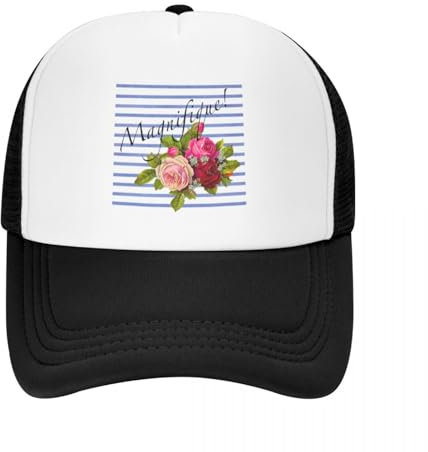 ZTQTQZZ Trucker Cap MeshCap Baseballkappe mit französischen Brenton-Streifen und Pariser Rosen im Vintage-Stil für Herren und Damen für die Sonne Rave