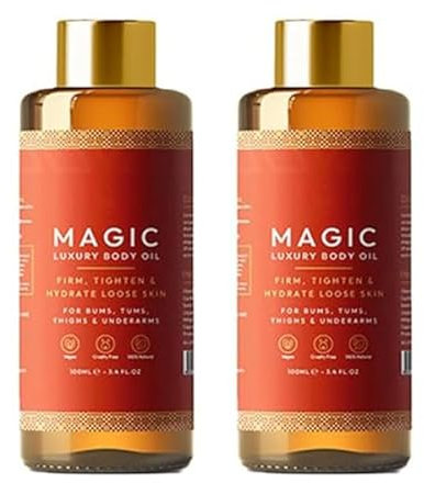 Magischer Luxuskörper-Straffingöl 3.4 fl oz, feuchtigkeitsspendendes Serum für lose Haut, nach der Dusche Körperöl für Frauenarme, Brust, Oberschenkel und Ganzkörper (2PCS)