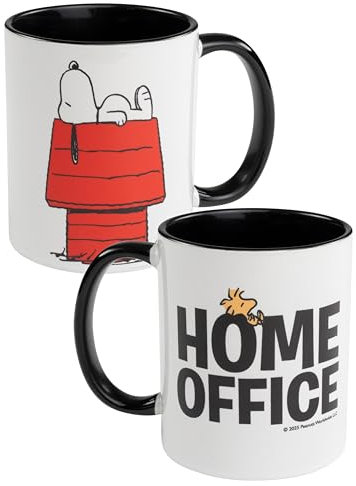 The Peanuts Snoopy Tasse - Home Office Kaffeetasse Becher Kaffeebecher aus Keramik 320 ml Schwarz/Weiß