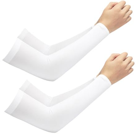 2 Paia di Manicotti Sportivi, Anti UV Protezione, Manicotti Pallavolo Donna, Bianco Manicotti Running Bici Uomo, per Ciclismo, Pesca, Basket, Escursionismo, Corsa