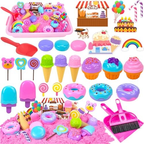 Kinetic Sand Set für Jungen Mädchen: Kinetischer Sand Aktivitäten für Kleinkinder - Magic Sand Sensorisch Sandspielzeug Spielsand für Jungen Mädchen Alter 3 4 5 6 7+ Jahre Alt (Ice cream)
