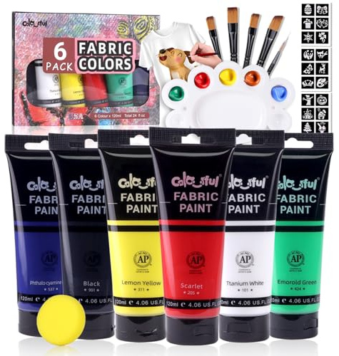 Colorful 6 Farben Permanent für Möbel, 4 oz (120 ml) für Kleidung, Weicher Reicher Pigment, ungiftige Textilfarbe für Stoffe, DIY-Handwerk, T-Shirts, Schuhe, Jeans