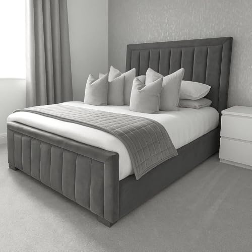 Attock Beds Chesterfield Border Panel Bed Frame - UK made - Double/King/Super King Size Plush Velvet Fabric Upholstered (Grey Plush, Super King)