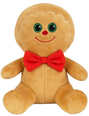 Quickdraw Christmas Gingerbread Man Plush Toy 27cm – Super Soft Stuffed Teddy with Red Bow Tie – Cute Cuddly Xmas Plushie for Kids & Adults – Festive Gift Idea Stocking Filler Decoration