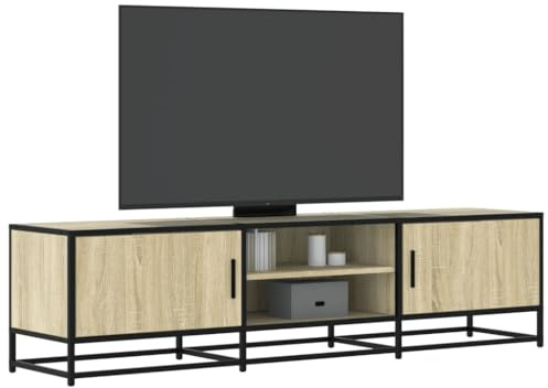 Fangmaliuyun TV-Unterschrank 160x35x41 cm, Sonoma-Eiche Holz/Metall, Lowboard für 65 Zoll, Wohnzimmer/Schlafzimmer/Flur
