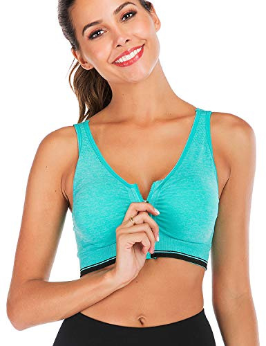DODOING Zip Front Sports Bra Post Surgery Padded Yoga Activewear Bras | Seamless Racerback Wireless, with Removable Pads Mastectomy Bras for Workout Fitness Leisure Stretch Crop Tops Vest