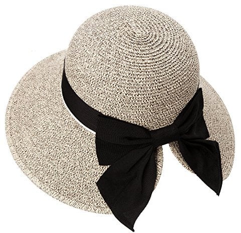 Comhats Womens Sun Hat Ldies UV Protection Straw Beach Hat Foldable Summer Hats UPF 50 Floppy Panama Fedora Safari Sunhats Wide Brim 57cm Coffee