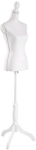 tectake® Busto Maniqui Femenino de Espuma Plástica con Soporte de Madera, ideal para Costurero, Maniqui Costura Ajustable, Montaje sin Tornillos - 77 x 38 x 168 cm Blanco