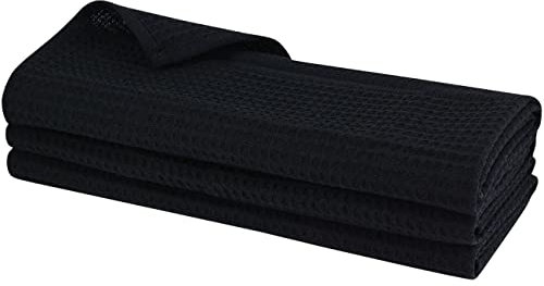 3 Schwarze Küchentücher - 100% Baumwolle/Waffel-Muster/Geschirrtuch/Putztuch/Küchentuch/Handtuch/schwarz
