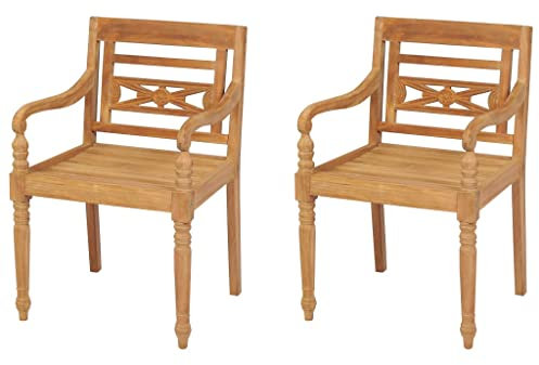 vidaXL 2X Teak Massiv Batavia Stuhl Gartenstuhl Essstuhl Holzstuhl Gartenstühle Stühle Teakstuhl Sessel Gartensessel Gartenmöbel Terrasse Braun
