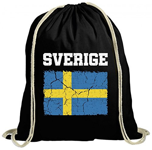 Schweden Sweden Fußball WM Fanfest Gruppen natur Turnbeutel Rucksack Gymsac Wappen Sverige, Größe: onesize,schwarz natur