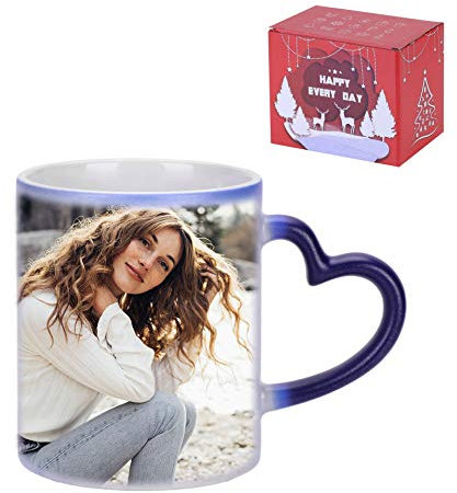 Tasse Personnalisée avec Photo Mug Magique Personnalisable en Ligne Changeante de Couleur Sensible à la Chaleur Tasse à Café Thé Chaud en Céramique pour Cadeau d'Anniversaire Noël Fête des Père/Mère