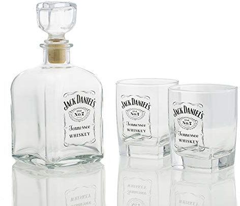 M. Cornell Jack Daniel's Bottle Design 3 Piece Decanter & Double Old Fashioned Glasses Set