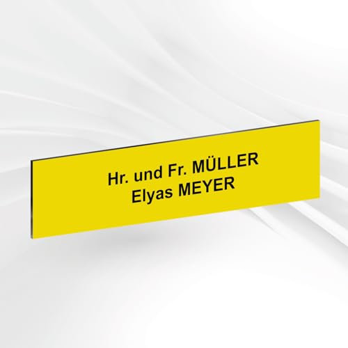Personalisierte PVC Briefkastenschild mit selbstklebender Rückseite – 10 x 2,5 cm – Lasergravur – 20 Farben verfügbar (Gelb)