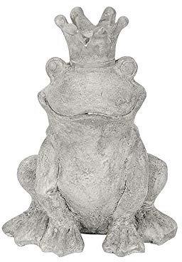Großer Froschkönig Gustav grau Gartenfigur Frosch in Steinoptik aus Kunststoff