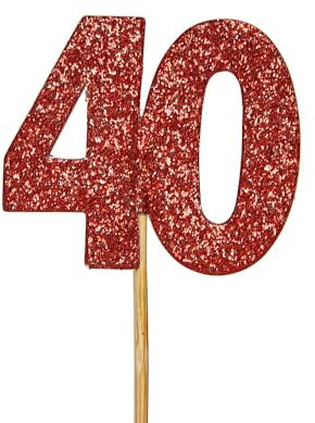 Anniversary House 12 Pcs Red Glitter 40th Cake Toppers, 3.8 x 4.5cm Cupcake Toppers, Paper, Ruby Wedding Anniversary Decorations, Number 40 Celebrations, Age 40 Birthday Decorations, J069