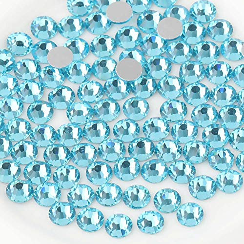 Beadsland 1440 Piezas de Diamantes de imitación de Cristal con Parte Trasera Plana,Gemas Redondas para Arte de uñas y Manualidades,Aguamarina,SS16,3.8-4.0 mm