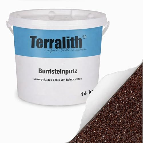 Terralith Buntsteinputz 14kg in dunkelbraun-rot, Sockelputz für Innen und Außen mit Reinacrylat Bindemittel aus Naturstein, 1-2mm Körnung (BSP77)