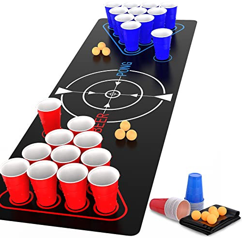 faburo Beer Pong Kit, Jeux à Boire, Pack Complet Beer Pong,Tapis de Jeu Beer-Pong, 22 Tasses, 6 balles, pour Jeu Soirée Jeux de barbecue pour Adultes