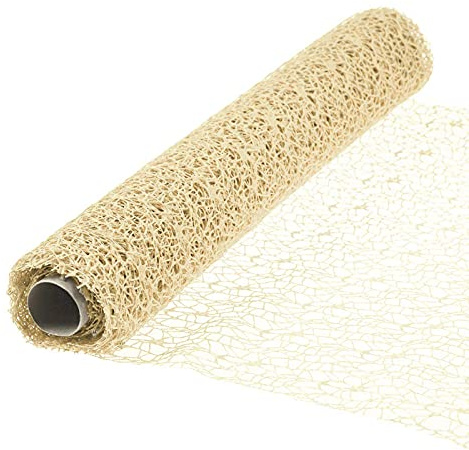 Tischband in Netzoptik 4,5x0,5m Tischläufer Dekorationsband Floristikband Farbwahl, Farbe:creme