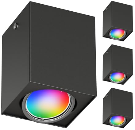 ledscom.de 4x Deckenleuchte DEJO, schwarz matt, 8 x 8cm + GU10 Smart Home RGBW LED 473lm