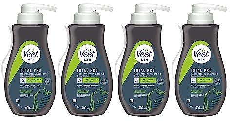 Veet for Men 400 ml Enthaarungscreme Sensitive für Männer schnelle und effektive Haarentfernung in nur 5-10 Minuten, 4x400 ml (4er Pack)