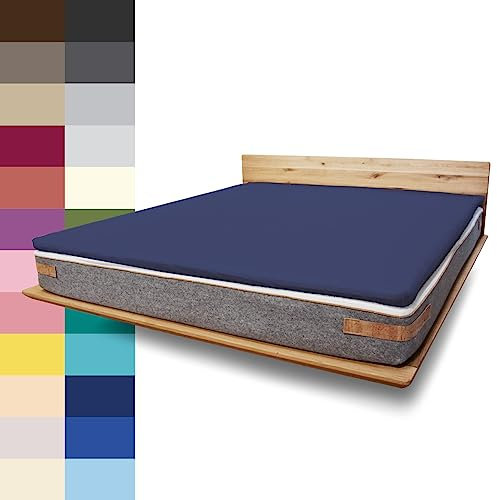 JONA SLEEP Topper-Bezug (180x200 cm) Topper Spannbettlaken Boxspringbett aus Baumwolle - Öko Tex - Bettlaken für einfaches Beziehen (dunkelblau, 180 x 200 cm)