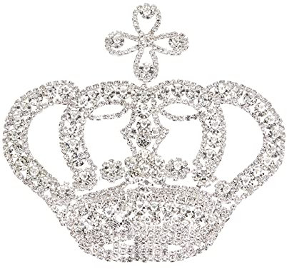 FINGERINSPIRE Kronen-Strass-Applikationen, Krone, zum Aufnähen auf Applikationen, 11.6x10.9 cm, Kristall-Strass-Applikation, Glitzer-Applikation, Ballkleid, Brautjungfernkleid