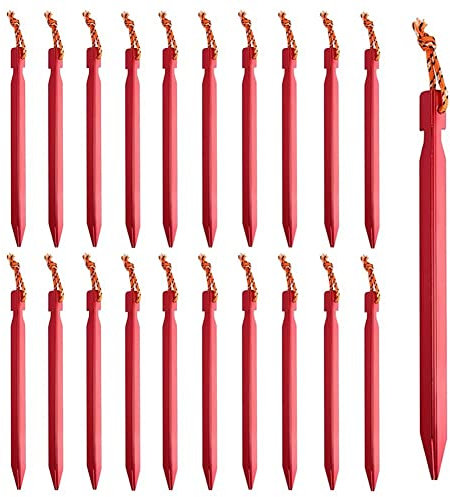 AISHOW 20 Stück Zeltheringe Heringe Camping Sandheringe Aluminium Rhombus Bodennägel mit Kordelzug 18cm Gartennägel Zeltnägel Zelthaken Erdnägel