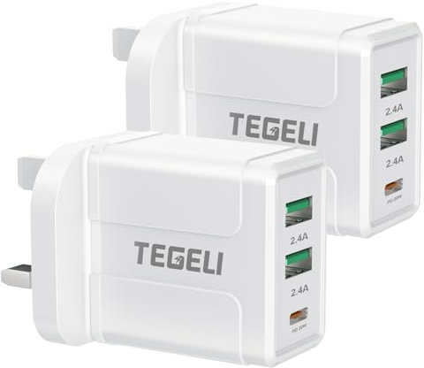 2 Pack USB Plug UK 3 Pin Mains Charger,Rekavin Multi USB Charger Plug Adaptor UK Compact Triple Port Charge Head 5V/2.4 AMP Charging for iPhone 11/11 Pro/10/Xs/XS Max/XR/X/8/7/6 Plus/5/4,iPad etc
